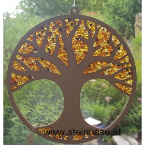 Fensterbild Suncatcher Bernstein - LEBENSBAUM Ø 20cm